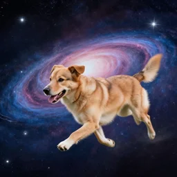 a dog running on the universe