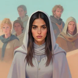 centered head - on medium shot painted portrait maya ali as sorcerer, gloomhaven mixed with dune, pastel colours, octane render, unreal engine, matte painting concept art, fanart artstation by maxfield parrish and jesper ejsing and rhads and lois van baarle and ilya kuvshinov and rossdraws