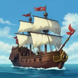 a large pirate ship floating on top of a body of water, pirates flag , cgsociety, fantasy art, 2d game art, concept art ,  ambient occlusion,  behance hd , concept art by Jesper Ejsing, by RHADS, Makoto Shinkai Cyril Rolando