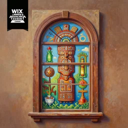 a painting beautiful window, art print, a ultrafine detailed painting by wix and aguilera reyes, behance contest winner, native art, trend in behance hd, 2 d game art, detailed painting