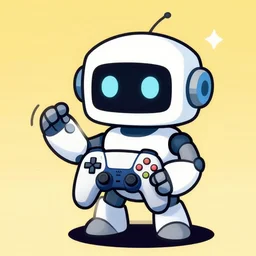 a cartoon illustration of a robot holding a game controller