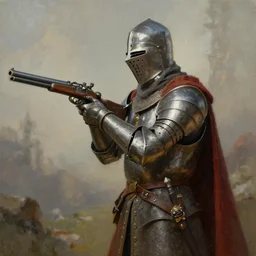 A medieval knight holding a gun, painted by Craig Mullins, trending on ArtStation