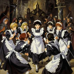 baroque oil painting, anime key visual environment concept art, anime maids fighting a crusade in jerusalem, brutalist dark fantasy, trending pixiv fanbox, rule of thirds golden ratio, detail acrylic palette knife, illustrated by hayao miyazaki makoto shinkai jamie wyeth greg rutkowski chiho aoshima