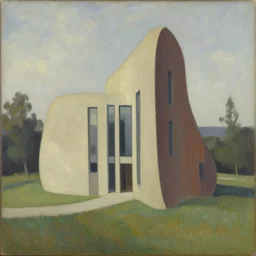 a beautiful painting of a building in a serene landscape by Alexander Milne Calder