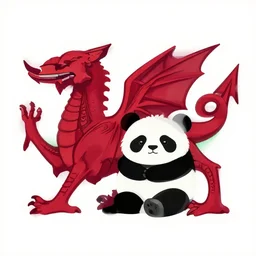 vector art of welsh dragon and cute panda mixed, intercrossed, chimera, welsh flag, adobe illustrator