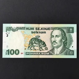 a design of a Selknam money bill, engraving and decoration with aboriginal design and illustrations of Patagonian animals , with well-defined edges and clear figures, paper texture