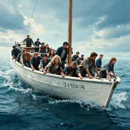 people trying to survive sinking boat, movie poster, hyperdetailed, artstation, cgsociety, 8 k