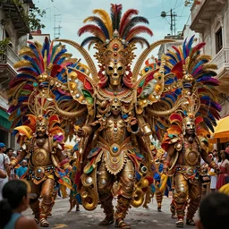 carnaval de barranquilla, comprehensive art, thorough details, intricate, artstation, atmosphere, highly detailed, symmetrical, concept art, craig mullins, cinematic, digital painting, deviantart, cinematic lighting, 4 k