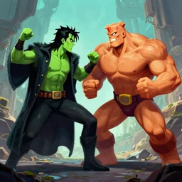highly detailed poster of dr horrible and captain hammer, fight scene, fantasy art by greg rutkowski, loish, rhads, makoto shinkai and lois van baarle, ilya kuvshinov, rossdraws global illumination, radiant light, detailed and intricate environment