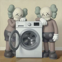 washing machine by shusei nagaoka kaws, boris vallejo, airbrush on canvas, pastel colours, cell - shaded, 8 k