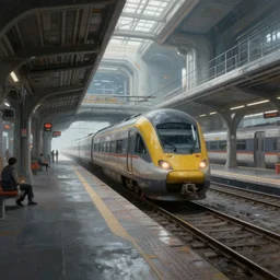 a futuristic sci - fi train station, digital art, realistic, detailed, paint