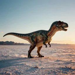 dinosaur at the bonneville salt flats, national geographic, canon 5 0 mm, cinematic lighting, photography, retro, film, kodachrome
