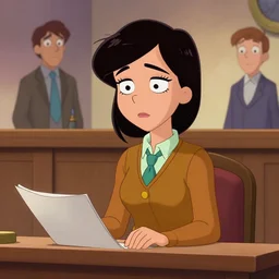 Velma Dinkley from Scooby Doo in court for falsely accusing someone of being a criminal. Pixiv, artstation