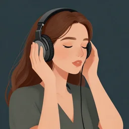 an illustration of a beautiful woman listening to music by Anna Nikonova