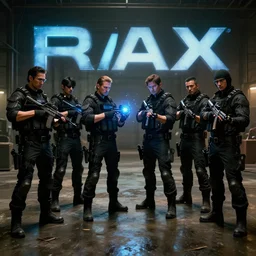 two groups of thug gangs standing in front of eachother, wearing black tactical outfits and weapons, are making a trade of glowing technology, inside a dim lit warehouse with wet floor, space western aesthetic, cinematic composition, cinematic colors, 3 5 mm lens, roger deakins style, realistic, imax quality