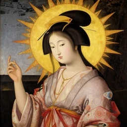 japanese sun goddess painting, italian renaissance style