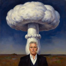 8 0 s new age album cover depicting a mushroom cloud in the shape of guy fieri, very peaceful mood, oil on canvas by frida kahlo