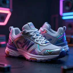 spaceship sneakers on a dark neon background, cinematic shot, intricate, ornate, photorealistic, ultra detailed, realistic, 1 0 0 mm, photography, octane, high definition, depth of field, bokeh, 8 k, behance, artstation