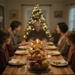 a 3 5 mm photo of a family thanksgiving, bokeh, canon 5 0 mm, cinematic lighting, dramatic, film, photography, golden hour, depth of field, award - winning, 3 5 mm film grain, retro, film, kodachrome