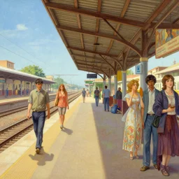 train station in lagos, highly intricate matte painting, summer afternoon, by stanley artgerm lau, greg rutkowski, thomas kinkade, alphonse mucha, loish, norman rockwell