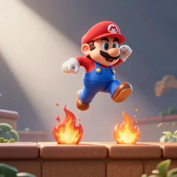super mario jumping over hot things