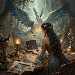 female bird mage, art station, 4 k