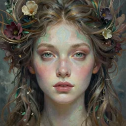 portrait of beautiful gaia, unusual beauty, esoteric, sweet soft muted colors, head in focus, fantasy art, nature aesthetics, intricate, elegant, highly detailed hyperrealistic painting, artstation, concept art, painterly, sharp focus, illustration, art by masha kurbatova