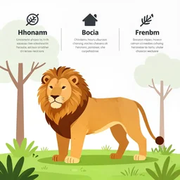 infographic Lion in a meadow with hornbeam, Behance, illustration, vector, sharp focus, 4k