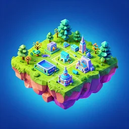 isometric island on neon background, isometric invironment, 3d art, isometric art, amazing detail, artstation, concept art, behance
