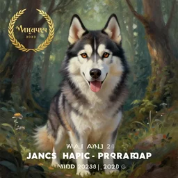 Wizard Husky, Fantasy, Forest, Portrait, digital art, artstation, award winning, oil painting