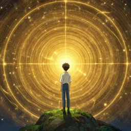 a man standing astonished, hyper detailed, transcending, infinity, miyazaki, illustration, dan seagrave, concept art, mysterious, golden ratio, artstation, generative art