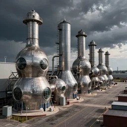 biomorphic communist factories, hyperrealistic digital art masterpiece, lee madgwick david ligare, dramatic moody lighting, long shot, wide angle, uhd 8 k, sharp focus