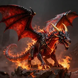 Attack of the Eldritch Dragon, black, red, gold, fire, chaos, High Fantasy, by Gary Gygax, artstationHD, artstationHQ, deviantar, octane, HD, 8k, realism