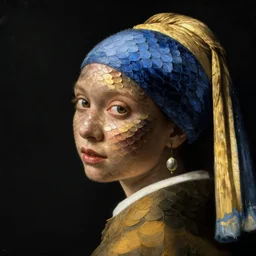 a woman's face in profile, made of fish scales, in the style of the dutch masters and gregory crewdson, dark and moody