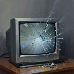 a crt television shattering, digital painting, impressionistic, surreal, Juxtapos, masterpiece, dramatic