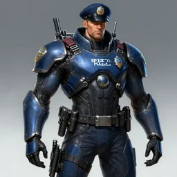 detailed intricate concept of a heavy set futuristic police officer, 4 k, hd, official judge dredd fanart, behance hd artstation