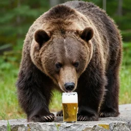 a bear chugging a beer
