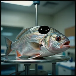 7 0 s movie still of a fish with human head in hospital, cinestill 8 0 0 t 3 5 mm technicolor, heavy grain, high quality, high detail