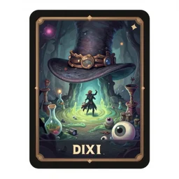 dixit card, strange place, giant hat, potions, slime, eyeballs, focal point, character transforming, dark fantasy, intricate, orthographic, amazing composition, colorful watercolor, by ruan jia, by maxfield parrish, by shaun tan, by nc wyeth, by michael whelan, by escher, illustration, gravity rush, volumetric, blue, green