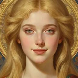 beautiful feminine face! portrait of young woman blessed by god with ever - increasing physical mental perfection, blonde, symmetrical! intricate, elegant features, highly detailed, holy perfection!! smile, digital painting, artstation, concept art, smooth, sharp focus, illustration, art by artgerm and greg rutkowski and alphonse mucha