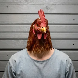 mugshot of an inmate, he doesnt have a human head, instead he has a chicken head