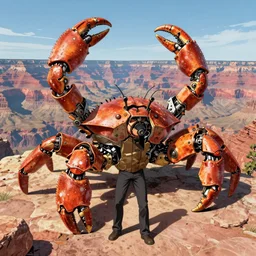 comic book cover of a giant mechanical crab at the grand canyon by jack kirby!!! and simon bisley, epic, awesome bright color palette, hard contrast, black ink outlines