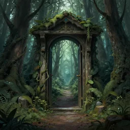 A doorway to a magic forest, concept art, detailed