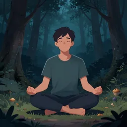 a muffin man meditating in a forest at night, very detailed digital art