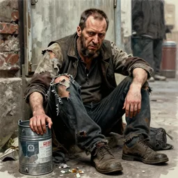 lavrov as homeless man!!!, alcoholic, city madman, torn clothes, garbage can, artstation, artgerm, 8 k, highly detailed, rossdraws, frank frazetta, andrei riabovitchev, marc simonetti