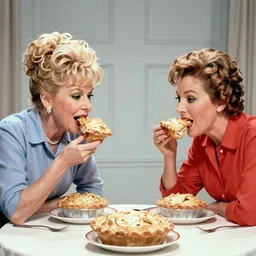 candid photo of Lucille Ball and Carol Burnett in a pie eating contest, HD photo by Herman Leonard