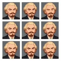 a 2 x 3 grid of a sequence of animation cells showing an animated sequence of lenin smiling then frowning.