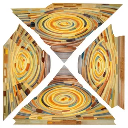 escher style pattern of three point perspective, 3 6 0 panorama colorful kim jung gi characters with the texture of old rust and trash
