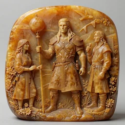 geralt of rivia painting carved in amber by chiara bautista and norman rockwell and greg rutkowski weta studio