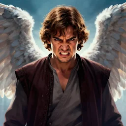 anakin skywalker, angelic wings, head, torso, cinematic poster, angry, digital illustration fanart artstation by muhammad aiman